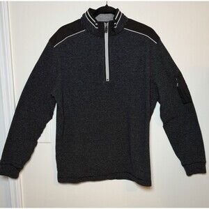 Bugatchi 1/4 Zip Pullover Cotton Sweater Black Gray Striped Men’s Large